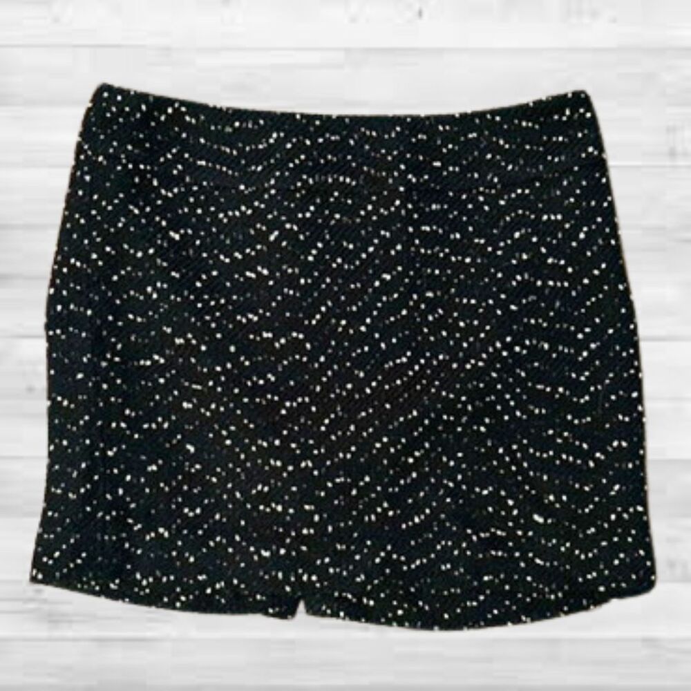 The Limited Chic Black White Spot Dot Tweed Wool Blend Lined Mini Skirt, Size 10